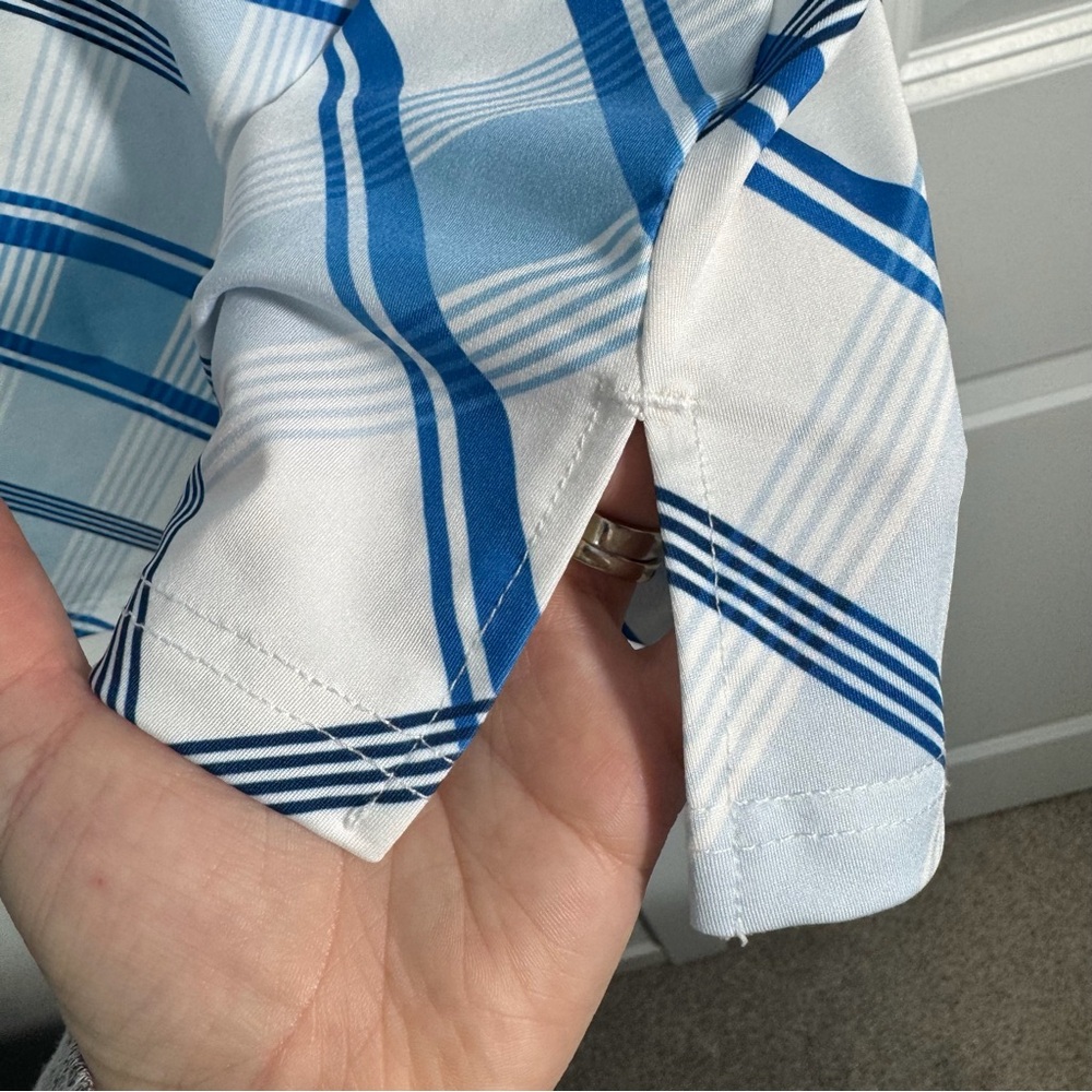 Jack Smith Women’s Golf Polo Shirt Size XL Sleeveless UPF 50+ White Blue Stripes - Picture 8 of 10
